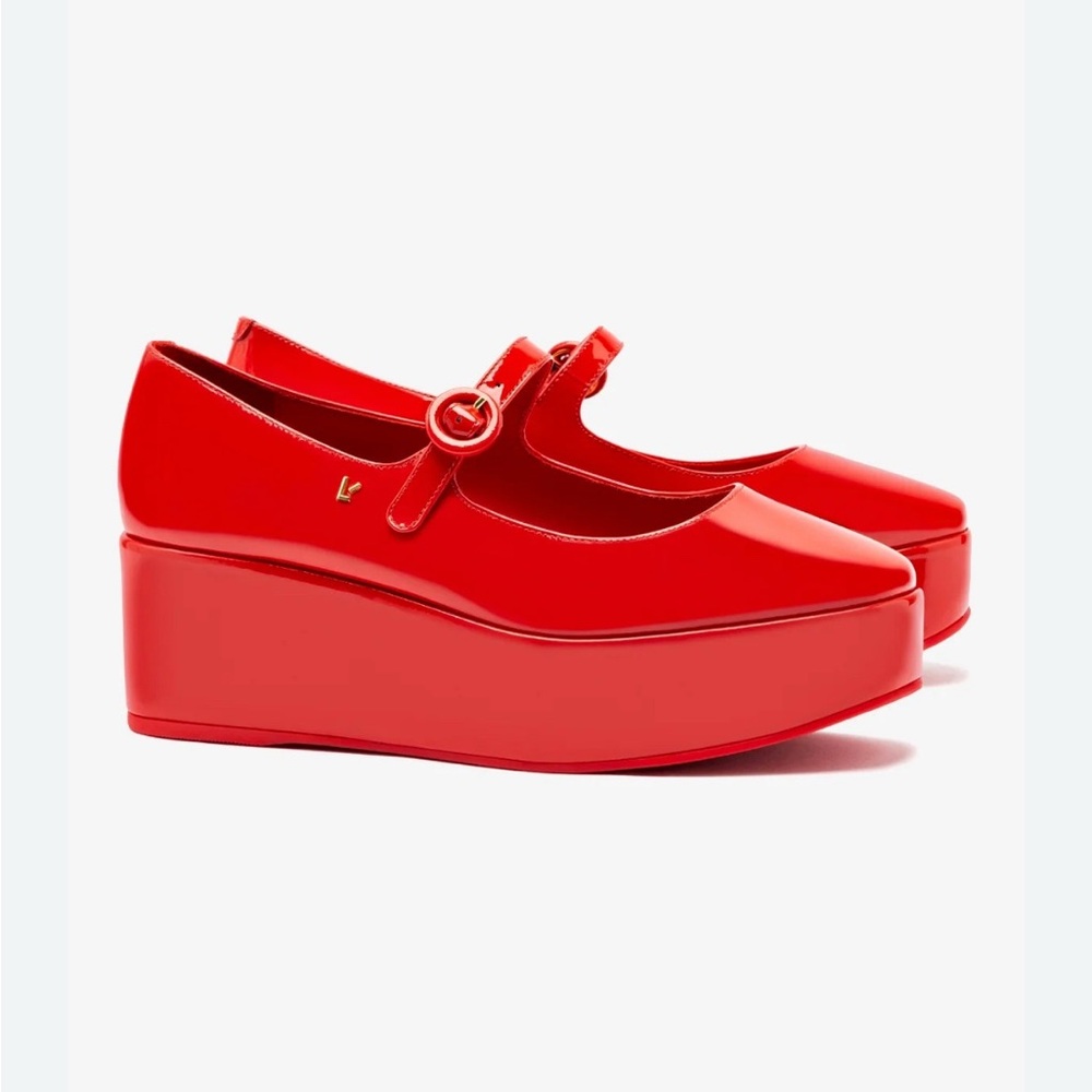 Larroude Blair Platform Scarlet Red Patent Leather Size 7.5 NWOT